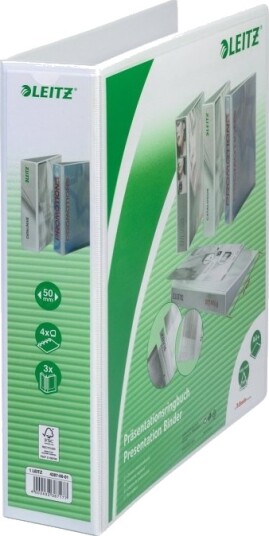 Leitz Presentasjonsringperm A4 Overbredde Hvit 4 D Ringmekanikk Ryggbredde: 77 Mm Ringdiameter: 50 Mm 4287 00 01