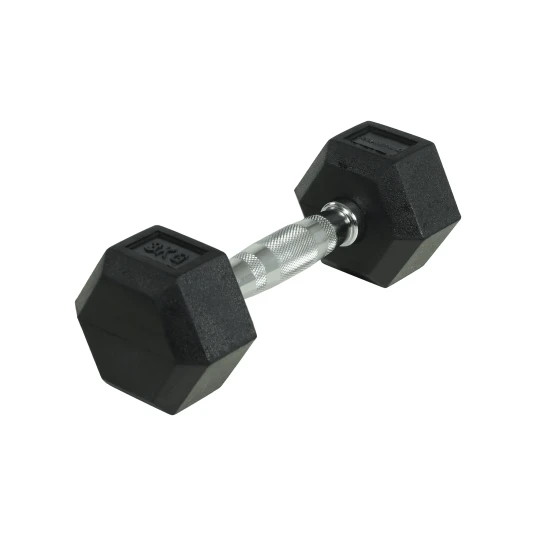Crossmaxx Hexagon Håndvægt 3 kg Lavet i støbejern belagt med gummi Riflet håndtag for godt greb Til crossfit og styrketræning