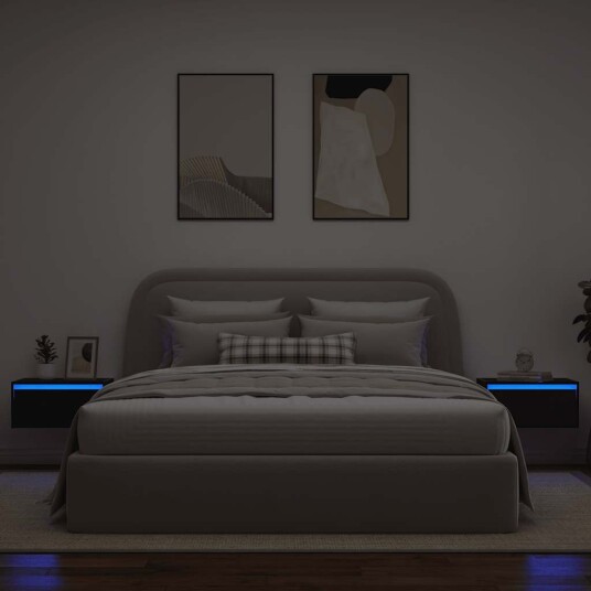 Vegghengte nattbord med LED-lys 2 stk svart eik 8721158663276