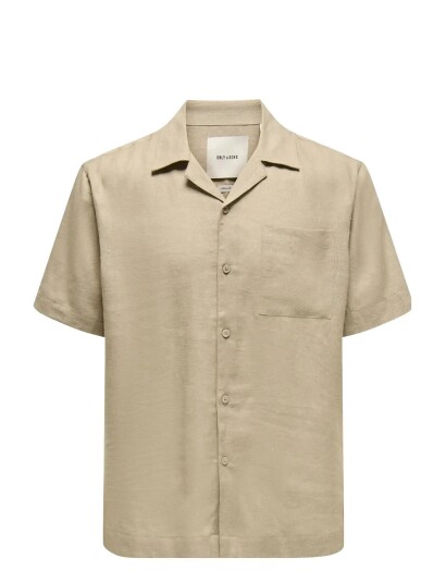 ONLY & SONS Onslaurence Linen Resort Collar Ss Noos   Beige   S