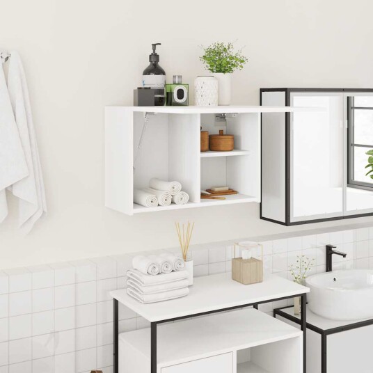 Veggskap til baderom hvit 60x25x40 cm konstruert tre Veggskap til baderom hvit 60x25x40 cm konstruert tre