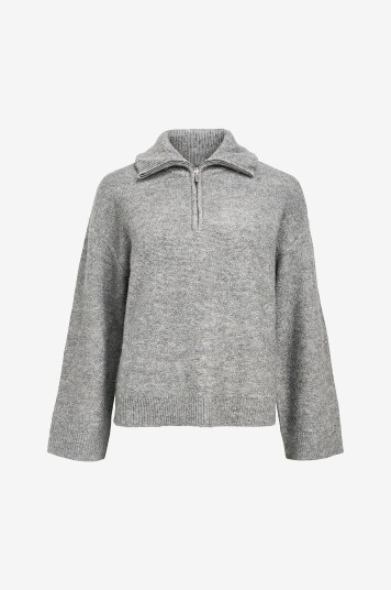 Object Pullover objDiana LS RE Zip High Neck Knit N Grå Object Pullover objDiana LS RE Zip High Neck Knit N Grå