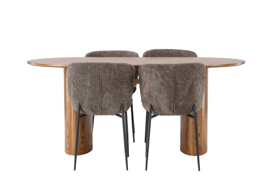 Venture Design Isolde & Modesto spisegruppe Mørkegrå/natur 4 stoler & bord 180 x 90 cm
