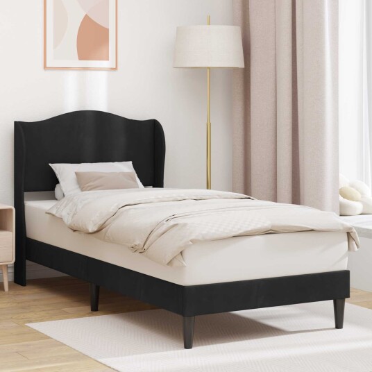 Sengestamme med hodegjerde Svart 90 x 190 cm Fløyel Sengestamme med hodegjerde Svart 90 x 190 cm Fløyel