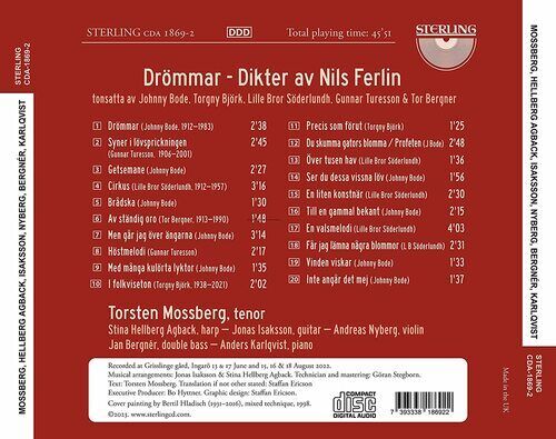 MediaTronixs Torsten Mossberg : Dreams: Poems By Nils Ferlin CD (2023) Pre-Owned