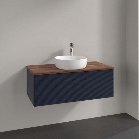 Villeroy & Boch Antao Servantskap med 1 skuff 100x50x36 cm u/lys Blå Matt/Valnøtt Villeroy & Boch Antao Servantskap med 1 skuff 100x50x36 cm u/lys Blå Matt/Valnøtt