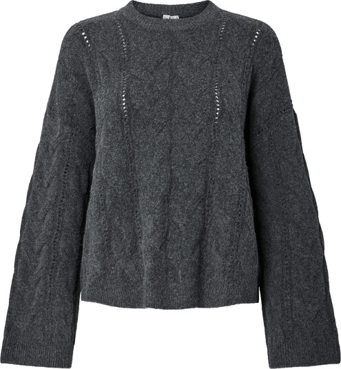 Pieces Pckathy Ls O Neck Cable Knit Noos Bc   Grey   M