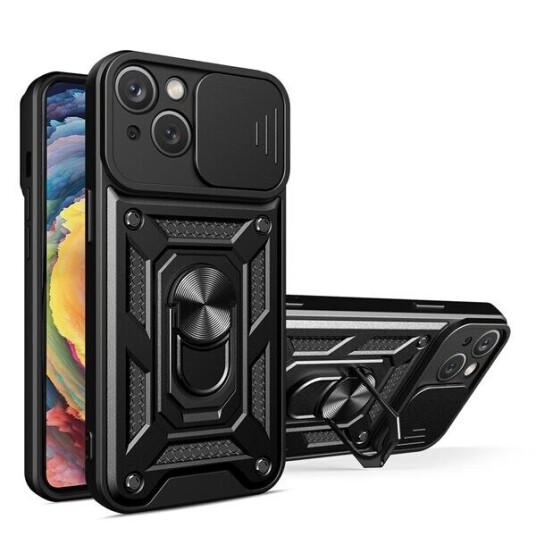 Hurtel Hybrid Armor Camshield Iphone 14 Plus Deksel Pansret Deksel Med Kameradeksel Sort