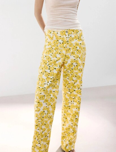 Mango Straight Leg Jeans With Floral Pattern Yellow 42