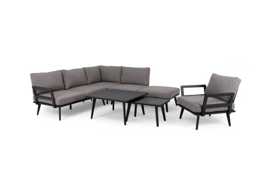 Brafab Villac soffgrupp Svart med beige dyna 3 sits divansoffa 2 st soffbord & fåtölj