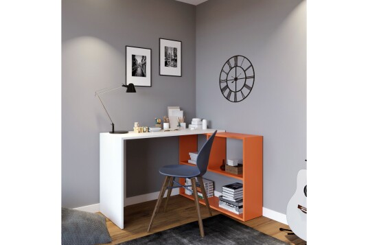 Skrivebord Candeger 120 cm med Oppbevaringshyller Hvit/Oransje