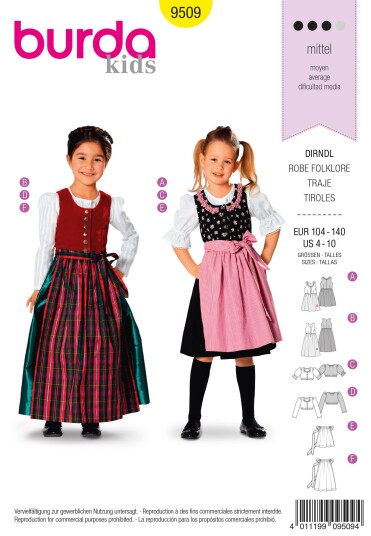 Burda 9509 - Folkedrakt EUR: 104-140, US: 4-10