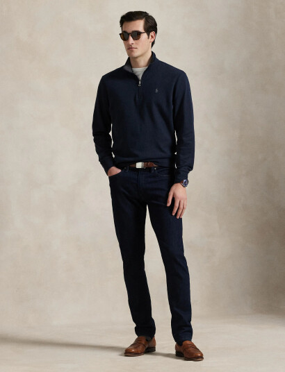 Polo Ralph Lauren Luxury Jersey Quarter-Zip Pullover - Navy - L