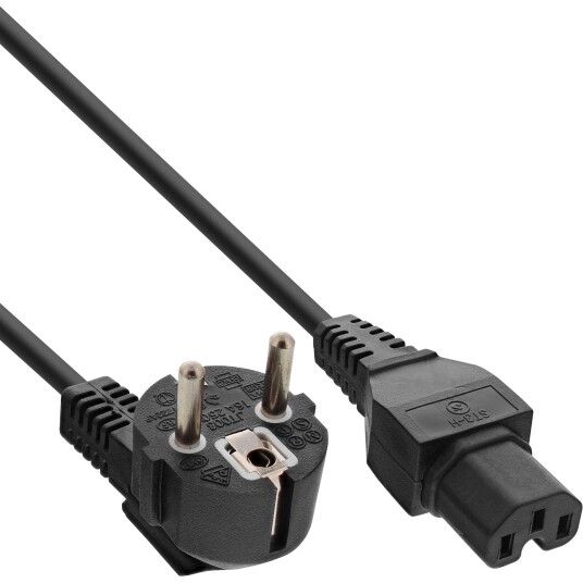InLine Strømkabel CEE7/7 Vinklet Til C15 Rett 3 × 1 mm² Svart 3 m
