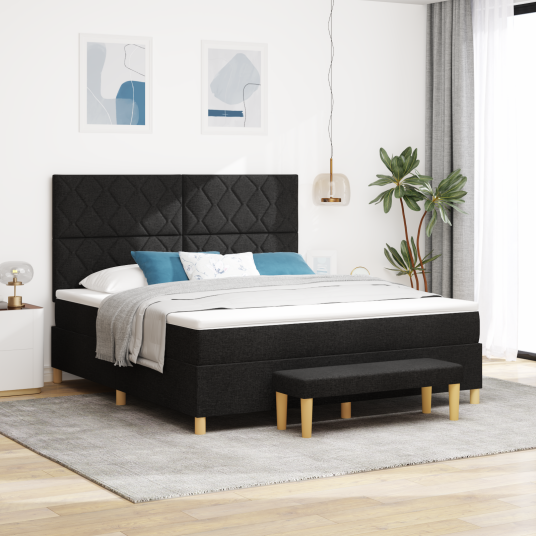  Bokspring seng med madrass & benk Svart 180x200 cm Stoff