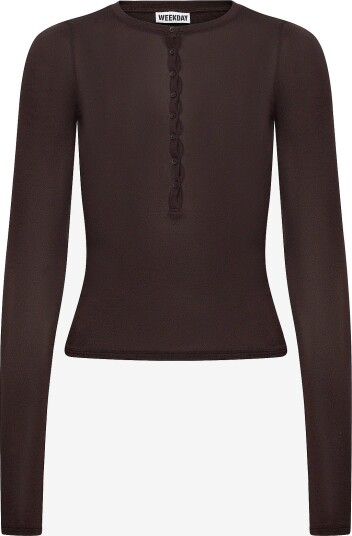 Weekday Henny Henley Ls Top DARK BROWN M