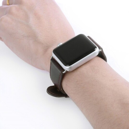 Klokkearmbånd i lærimitasjon til Apple Watch, 42mm, Mørkebrun