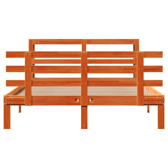Sengeramme med hodegavl voksbrun 140x190 cm heltre furu 3306126