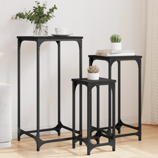 Stablebare sidebord 3 stk svart konstruert tre 8721012339897