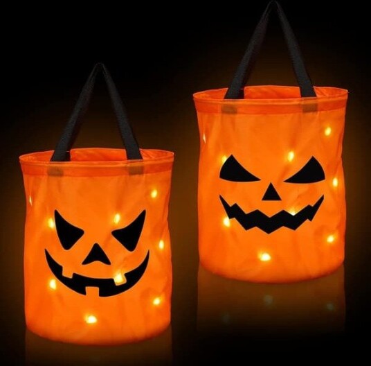 Halloween LED Gresskar Godteribøtter Oransje 30 x 25 cm 2 stk