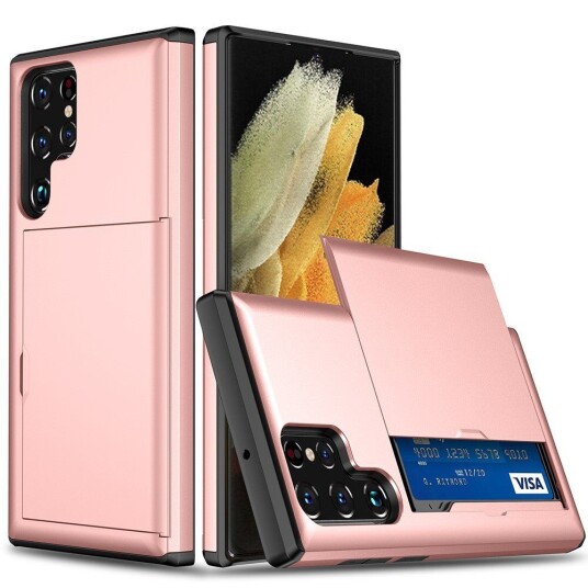 INCOVER Samsung Galaxy S22 Ultra Hybrid Plast Håndverker Deksel med Kortholder - Rose Gold