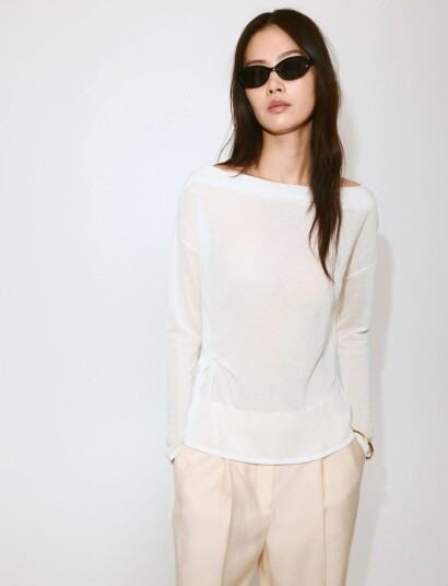Mango Fine Knit Bow Jumper White XL