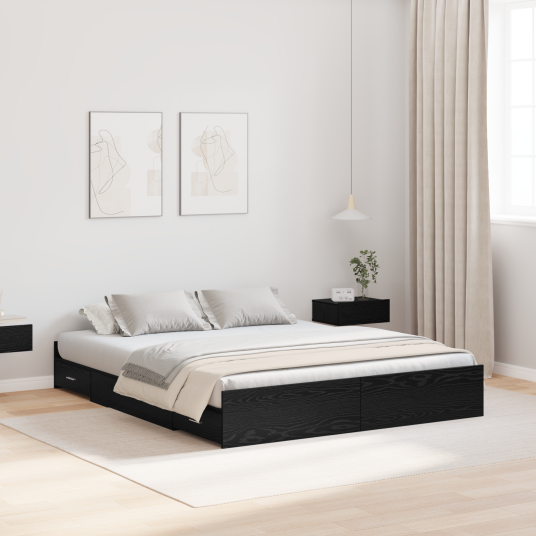  Seng med lagring Svart eik 140 x 190 cm Konstruert tre