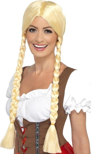 Blond Oktoberfest Parykk med Lange Fletter