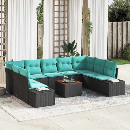 vidaXL Hagesofa Set 10 stk. Svart og turkis