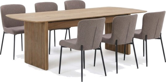 Richeto spisegruppe eik 210 cm med 6 Elsie spisestoler - Eik/grå