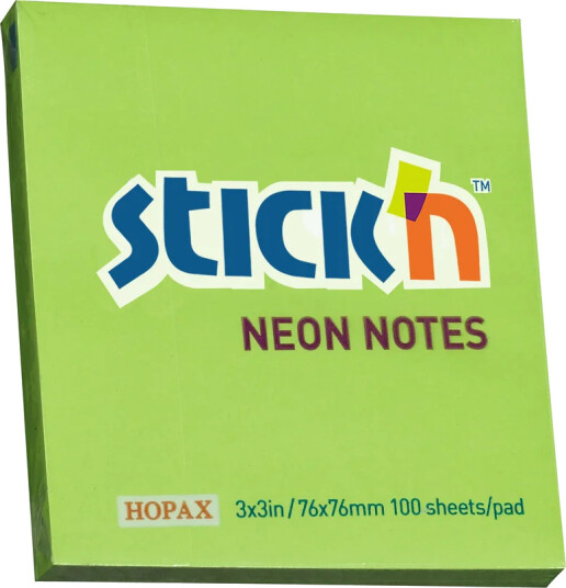 Stick"n Notisblokk 76x76 100 Blad Neon Grønn