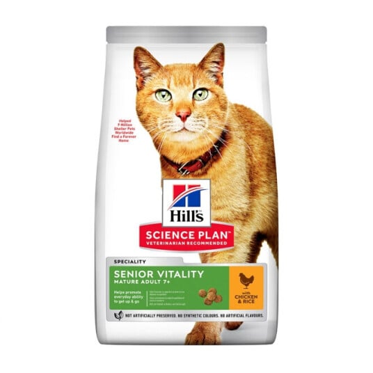 Hill's Science Plan 7+ Senior Vitality Tørrfôr til katt med kylling og ris, 1,5 kg