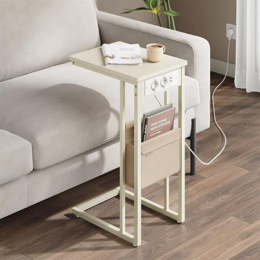 Nattbord 30 x 40 x 62 cm med strømuttak og USB porter Hvit