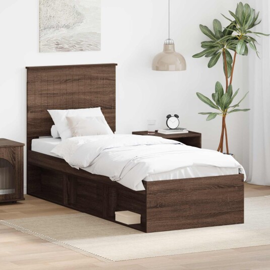  Sengestamme med hodegjerde Brun Eik 75 x 190 cm Massiv furu