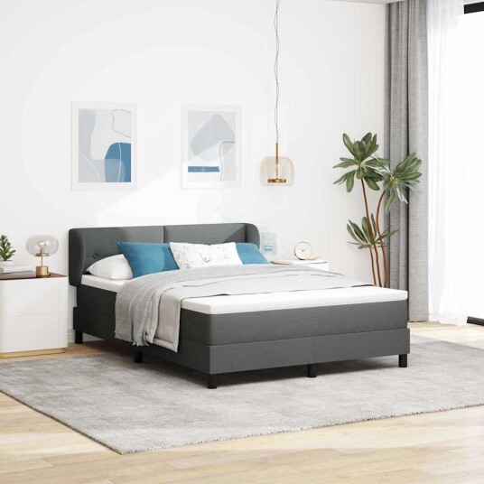  Box Spring Seng med Madrass Mørk Grå 160x200 cm Stoff