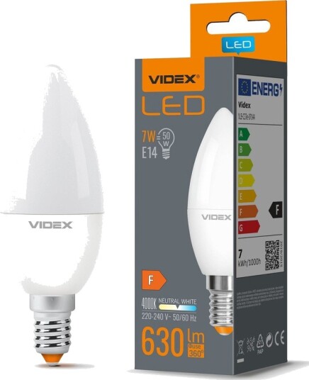 Videx E14 7W LED kertepære   C37 700lm 4000K erstatter 50W   Kulør : Nøytral