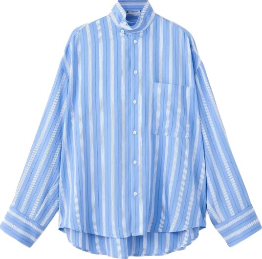 Mango Striped Shirt With Stand Up Collar   MEDIUM BLUE   L