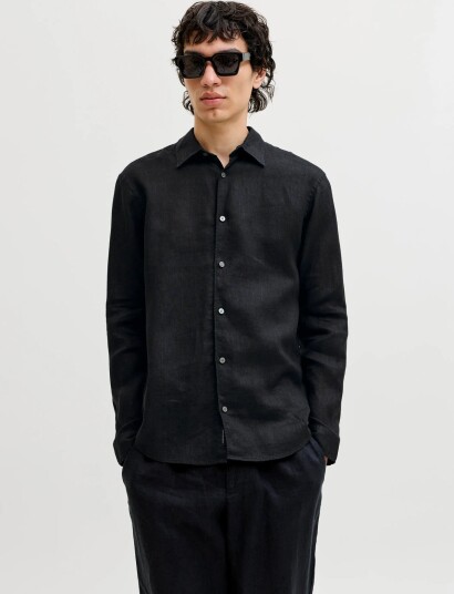 Jack & Jones Jprblalawrence Linen Ls Shirt Sn   Black   L