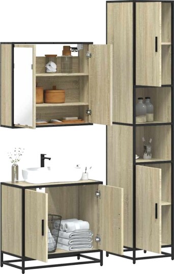 Vidaxl Baderomsskapsett 3 deler sonoma eik konstruert tre 3301066 Vidaxl Baderomsskapsett 3 deler sonoma eik konstruert tre 3301066