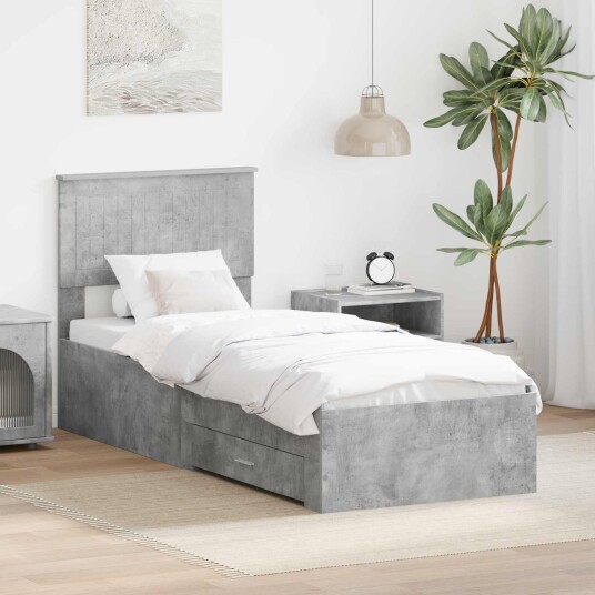 Sengestamme Betonggrå og Sølv 75 x 190 cm Konstruert tre