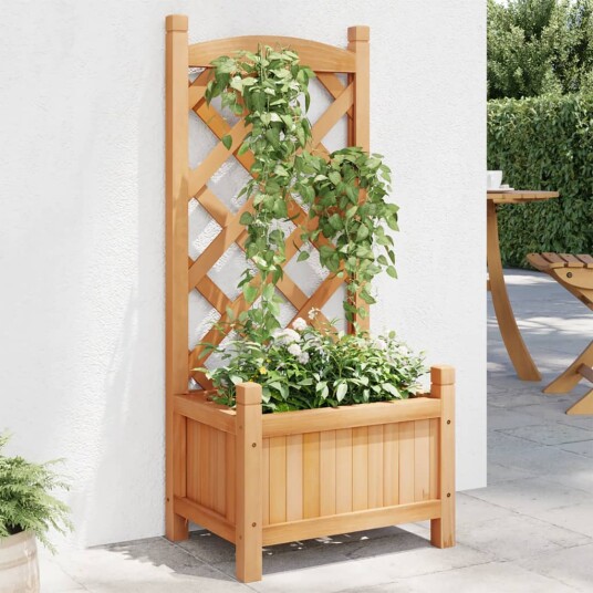 Plantekasse med espalier brun heltre gran Plantekasse med espalier brun heltre gran