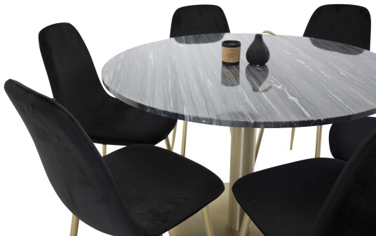 Venture Design Estelle & Polar spisegruppe Svart/svart 6 st stoler & bord 106 cm