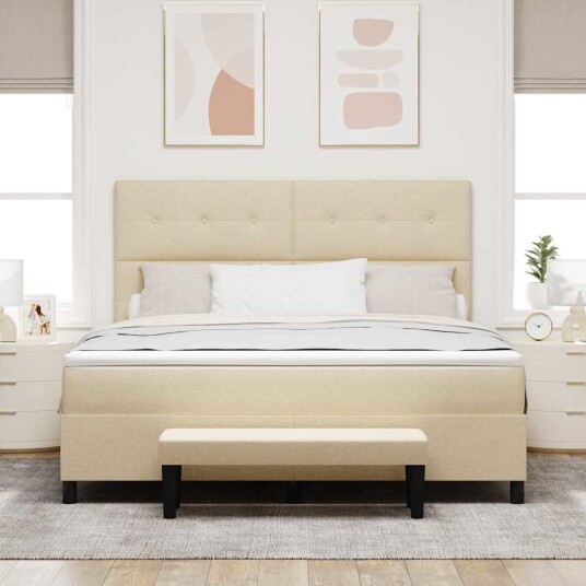 Boksfjær Seng med hodegjerde Krem 180 x 200 cm stoff Boksfjær Seng med hodegjerde Krem 180 x 200 cm stoff