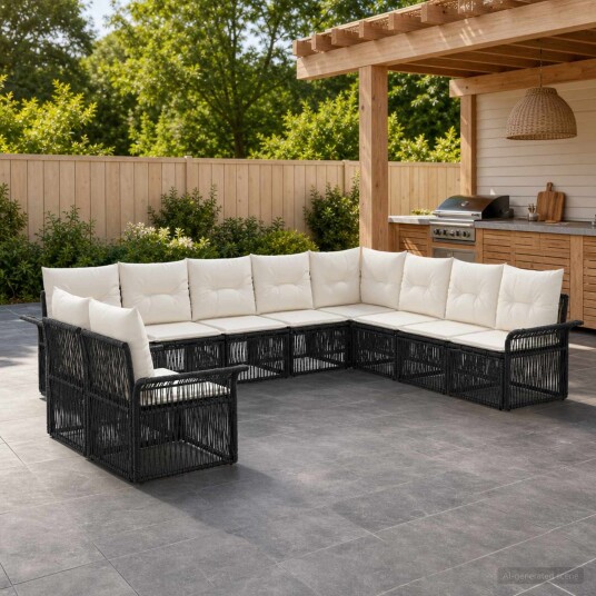 vidaXL Hagesofa Set 10 stk. Svart polyrotting