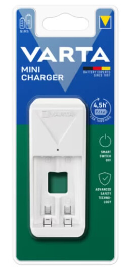 Varta Mini Batterilader for AA/AAA med 2100 mAh Kapasitet, Hvit Varta Mini Batterilader for AA/AAA med 2100 mAh Kapasitet, Hvit