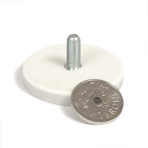 SuperMagneter Gummiert Neodym Magnet Ø 43 Mm Med Utvendig Gjenge M6 Hvit