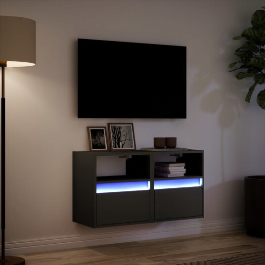 Vegghengte TV-benker med LED 2 stk svart 41x31x45 cm 852316 Vegghengte TV-benker med LED 2 stk svart 41x31x45 cm 852316