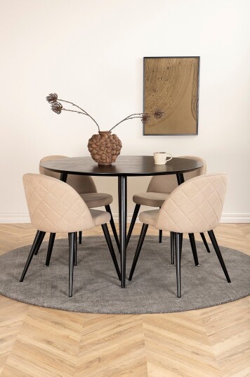 Venture Home   Spisegruppe Dipp med 4 Velvet Stitches spisestoler   Svart