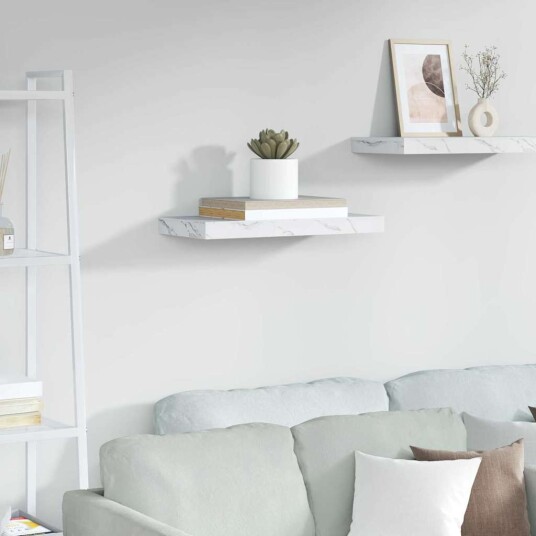 Vegghylle Veggmontert Hvit marmor 50 x 23 x 4 cm Konstruert tre Vegghylle Veggmontert Hvit marmor 50 x 23 x 4 cm Konstruert tre