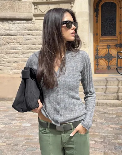Nelly Grå Hood Knit Cardigan